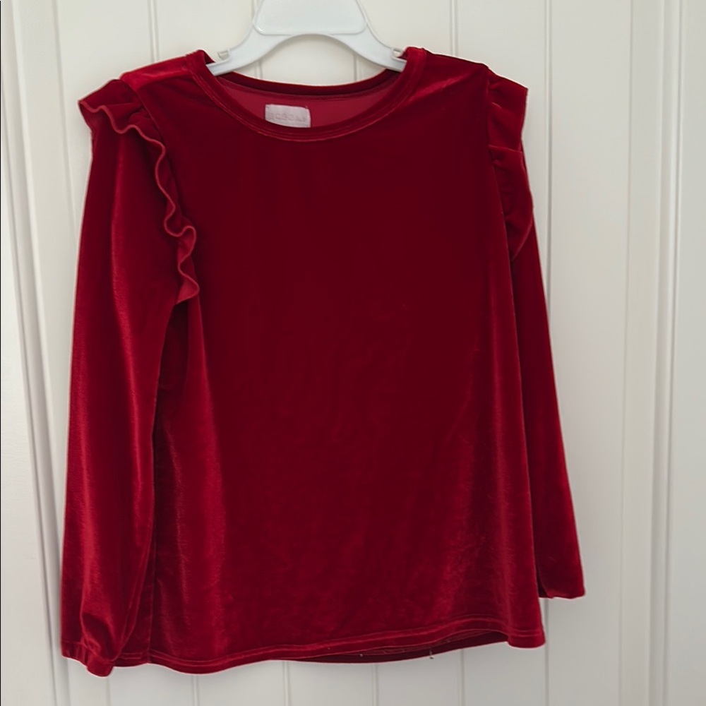 BCBG Red Long Sleeve Tee with Elegant Ruffles